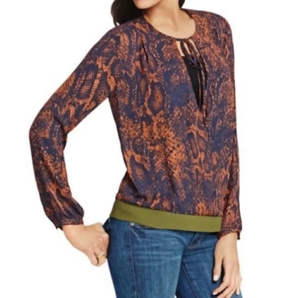 Cabi Border Wrap Snake Print Tie Blouse